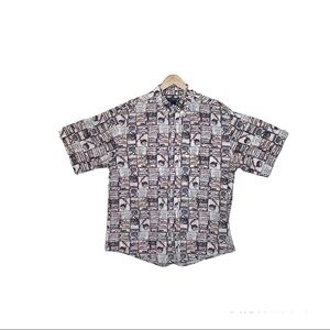 Ivy Crew Explorer Mens Size XL Button Front Shirt Graphic Fish Print 100% Cotton